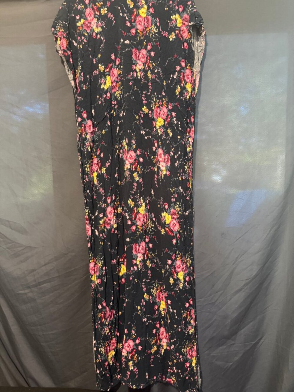 Black Floral Maxi Dress Plus Size 2X Short Sleeve Zipper Neck Summer